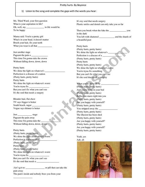 Pretty Hurts By Beyonc Esl Worksheet By Gustavorodrigues