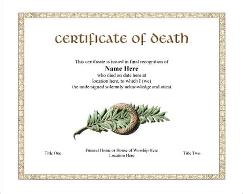 Death Certificate Template – Templates Front