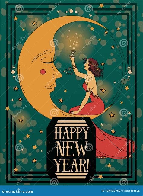 Card For Happy New Year In Art Deco Style Stock Vector Illustration