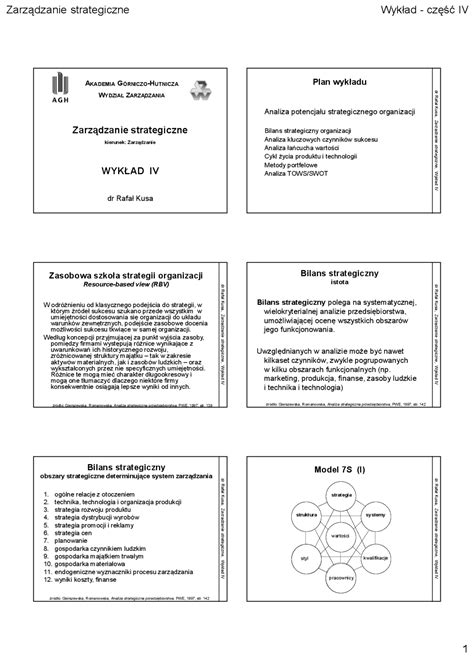 Zarządzanie strategiczne Wykład Notatki Zarządzanie strategiczne