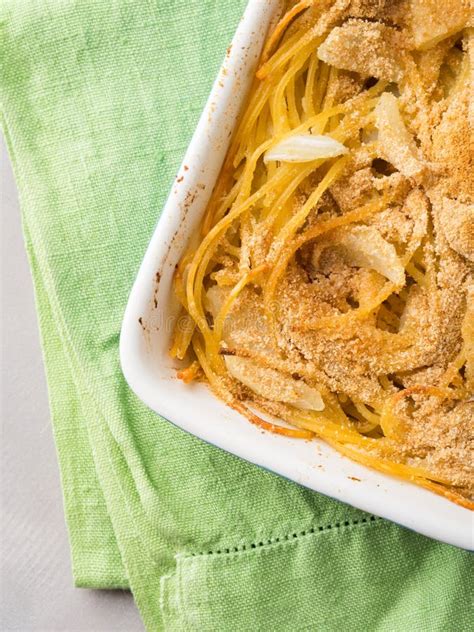 Spaghetti Gratin with Fennel and Parmesan Cheese Stock Photo - Image of ...