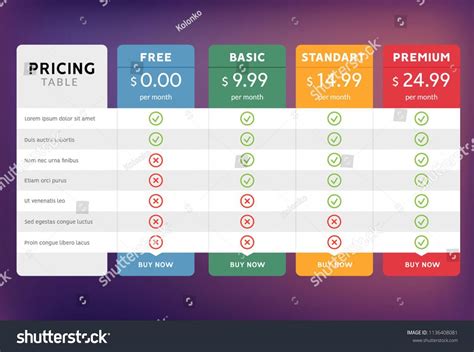 Pricing Table Design For Business Price Plan Web Hosting Or Service