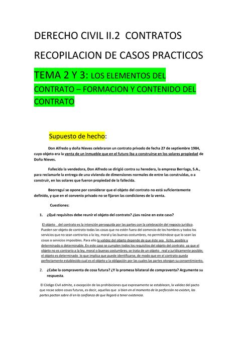 Recopilacion De Casos Practicos Derecho Civil Ii2 Contratos Derecho