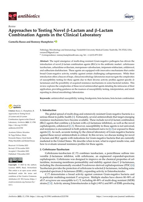 PDF Approaches to Testing Novel β Lactam and β Lactam Combination