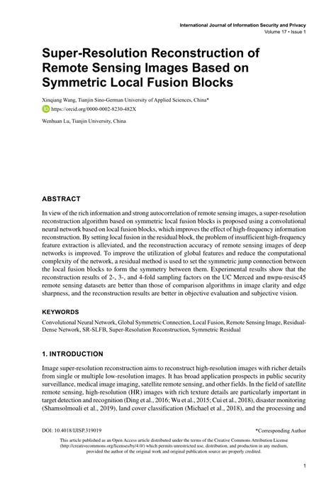 PDF Super Resolution Reconstruction Of Remote Sensing Images Based On