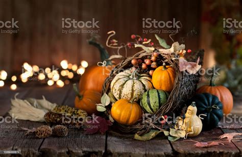 Thanksgiving Autumn Harvest Pumpkin Cornucopia Stock Photo Download