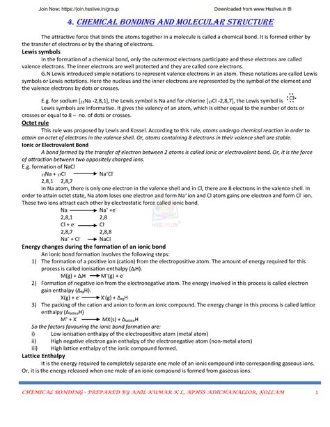 Hsslive Xi Chem Notes Anil Ch 4 Chemical Bonding And Molecular