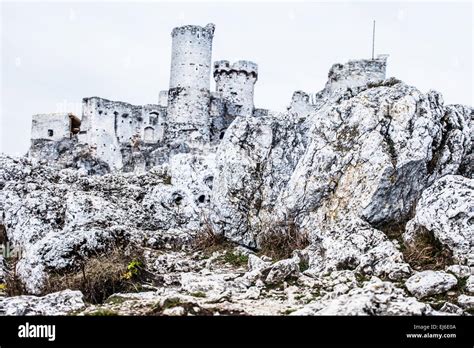 The Old Castle Ruins Of Ogrodzieniec Fortifications Poland Stock Photo