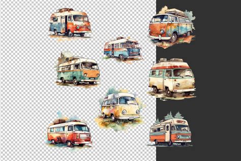 Watercolor Retro Van Clipart Adventure Clipart Retro Car Etsy