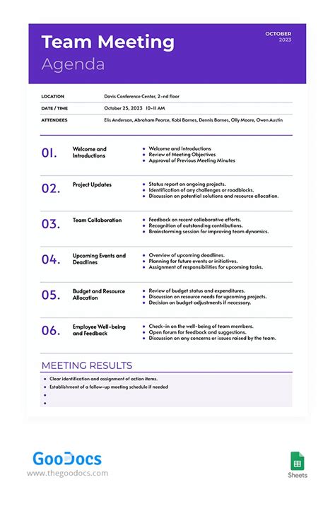 Free Professional Team Meeting Agenda Template In Google Sheets And