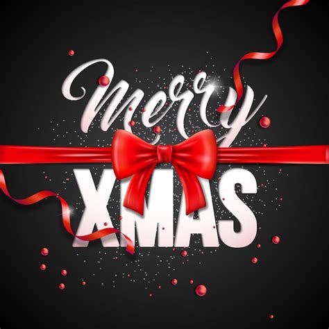 Premium Vector Merry Christmas Illustration With Red Bow And Serpentine