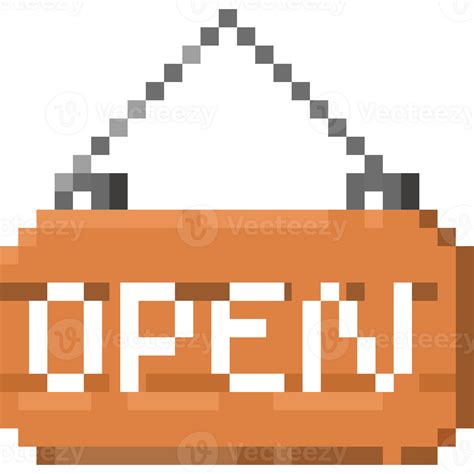 Pixel Art Wood Sign Plate With Open Text Png