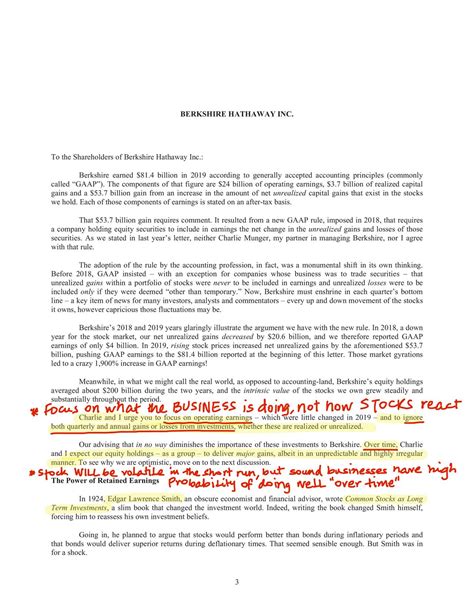 My Notes On Warren Buffetts 2019 Letter To Shareholders Nyse Brk A