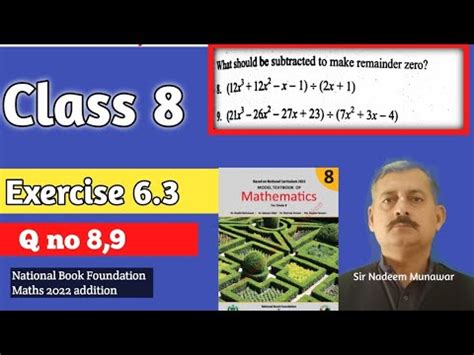 Class 8 Exercise 6 3 Q No 8 Q No 9 NBF Maths Ex 6 3 Algebraic Division