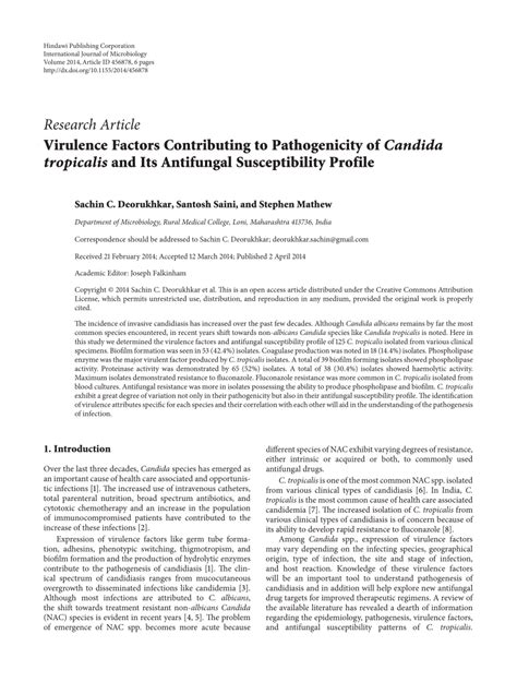 Pdf Virulence Factors Contributing To Pathogenicity Of Candida