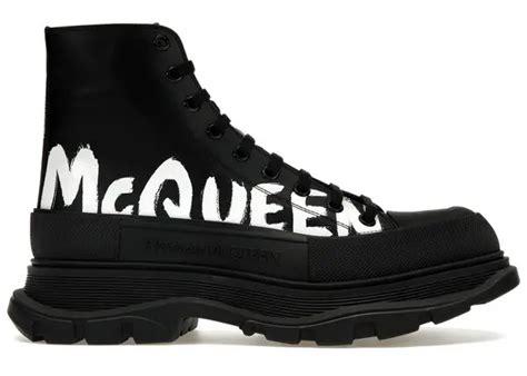 Alexander Mcqueen Tread Slick Boot Leather Graffiti Black White Black