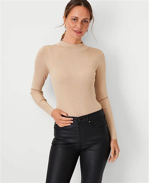 Silky Ribbed Mock Neck Sweater