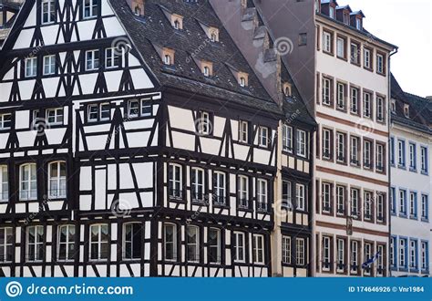 Traditional Half Timbered Houses Street In Strasbourg Alsace France