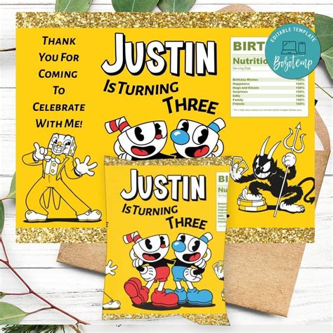 Customizable Cuphead Happy Birthday Chip Bag Digital File Template Instant Download Cuphead