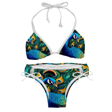 Peacock Swimsuit Bikini Set With Detachable Sponge And Adjustable Strap