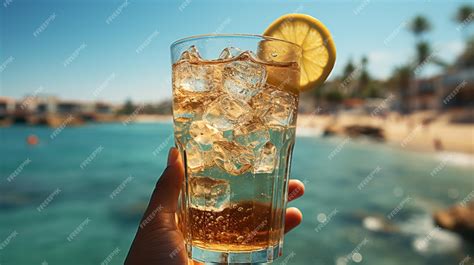 Premium Ai Image American Hand Holding Glass Of Cocktail On Blurry