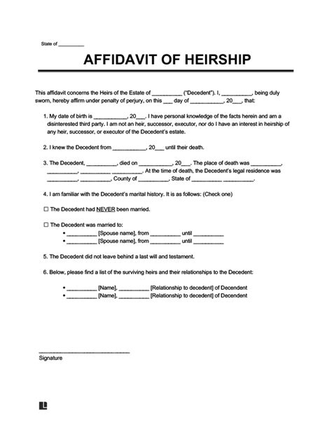 Free Affidavit Of Heirship Form Pdf And Word