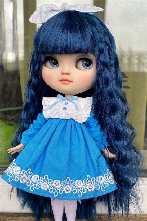 Blue Hair Baby Tbl White Skin Custom Blythe Icy Doll Art Doll Custom