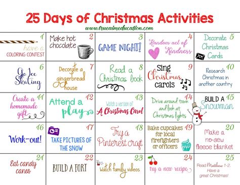 25 Days of Christmas Activities Advent Calendar | True Aim