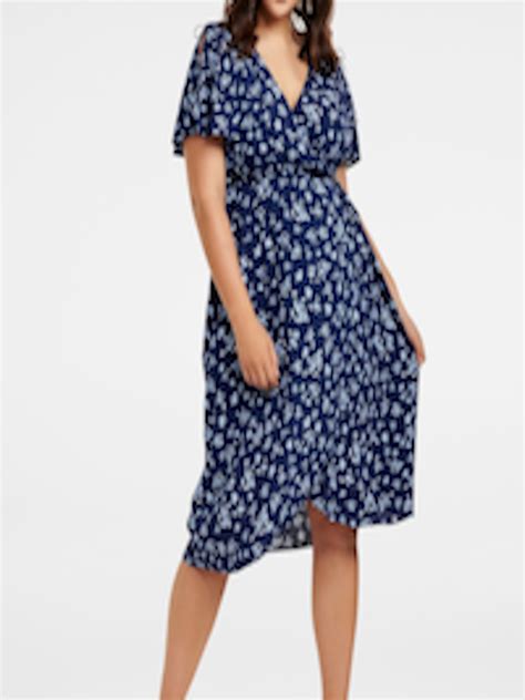 Buy Forever New Women Plus Size Blue Printed Wrap Dress Dresses For