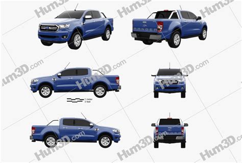 Ford Ranger Double Cab Xlt 2021 Blueprint Template Hum3d