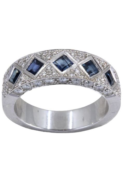 Bague Style Art Deco Saphirs Diamants Or K Occasion