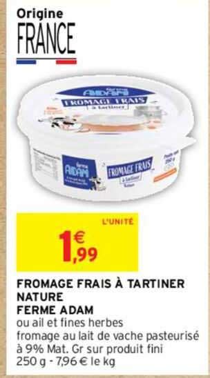 Promo Fromage Frais Tartiner Nature Ferme Adam Chez Intermarch