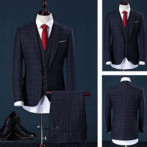 Plaids Gentleman Wedding Formal Three Pieces British Style Slim Blazers