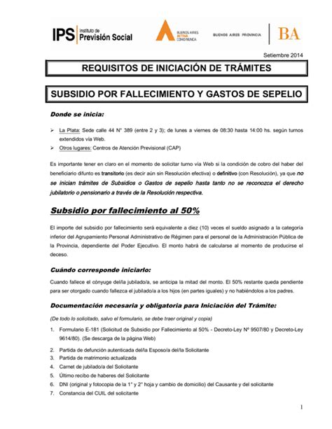 requisitos de iniciación de trámites subsidio por fallecimiento y