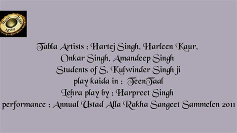 Tabla Artists Hartej Singh Harleen Kaur Onkar Singh Amandeep Singh