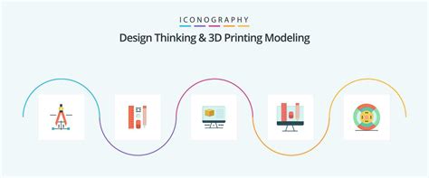 Design Thinking And D Printing Modeling Flat 5 Icon Pack Including