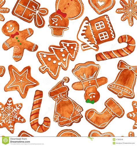 Seamless Pattern Of Watercolor Gingerbread Cookies Stock Vector