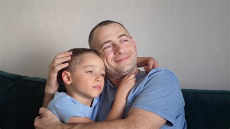 Human Relations Father And Son Hug Each Other The Concept Of A Happy