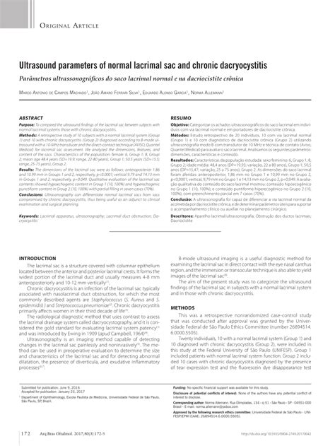 Pdf Ultrasound Parameters Of Normal Lacrimal Sac And Chronic