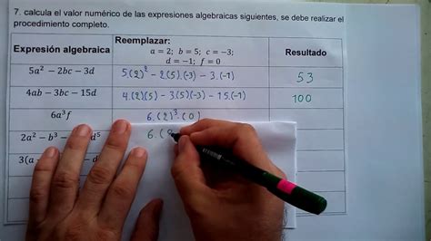 7 TALLER DE ALGEBRA SOLUCIONADO VALOR NUMÉRICO DE EXPRESIONES