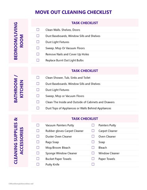 Free Move Out Cleaning Checklists Editable