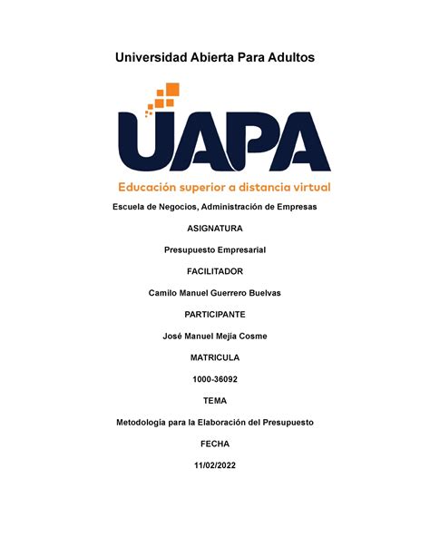 Metodología para la Elaboración del Presupuesto José Cosme