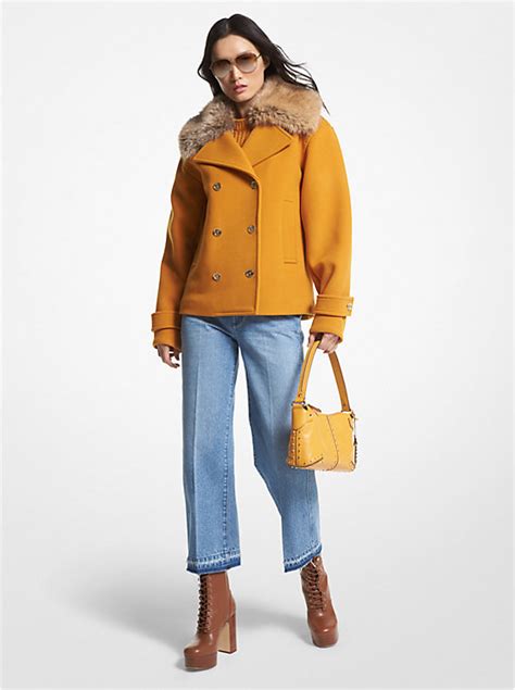 Faux Fur Trim Wool Blend Peacoat Michael Kors Canada