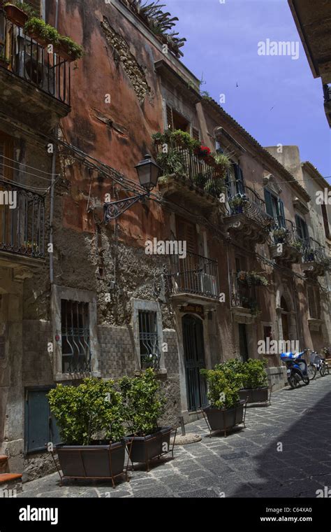 Traditional Old Front House In Sicily Italian Medieval And Baroque