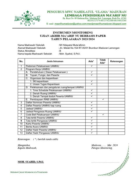 Instrumen Monev Uamnu 2024 Pdf