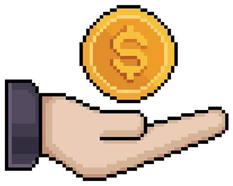 Pixel Art Hand Holding Coin Money In Hand Vector Icon For 8bit Game On