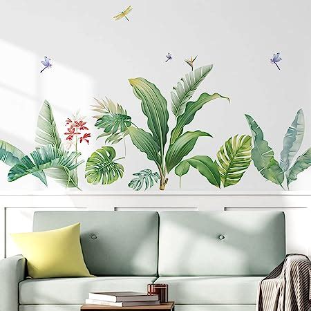 Decalmile Stickers Muraux Feuilles Tropicale Autocollant Mural Plantes