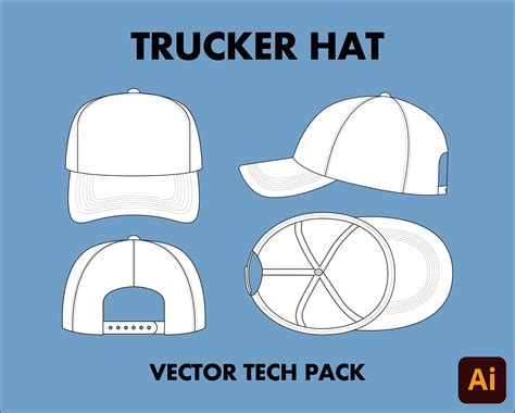 Trucker Hat Cap 5 Panel Vector Adobe Illustrator Tech Pack Etsy Canada