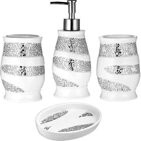 Popular Bath Sinatra Silver 5 Pc Bath Accessory Set