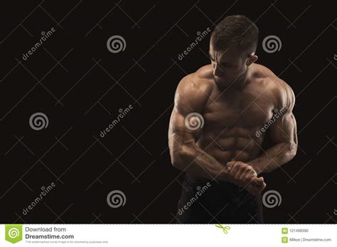 Strong Athletic Man Showes Naked Muscular Body Stock Photo Image Of